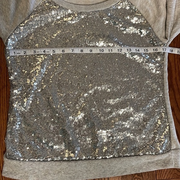 BONGO Silver front SEQUINS lightweight sweatshirt / Terry inside pullover XS - Picture 8 of 10